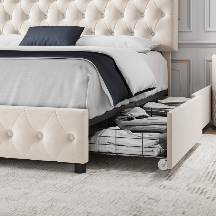 Huyen Upholstered Storage Platform Bed with Adjustable Tufted Headboard and  4 Drawers